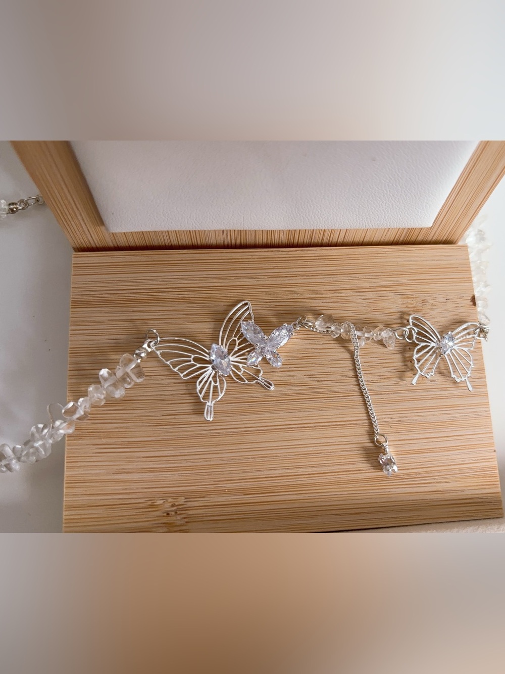 Crystal Butterfly rhinestone Whitestone Necklace - White